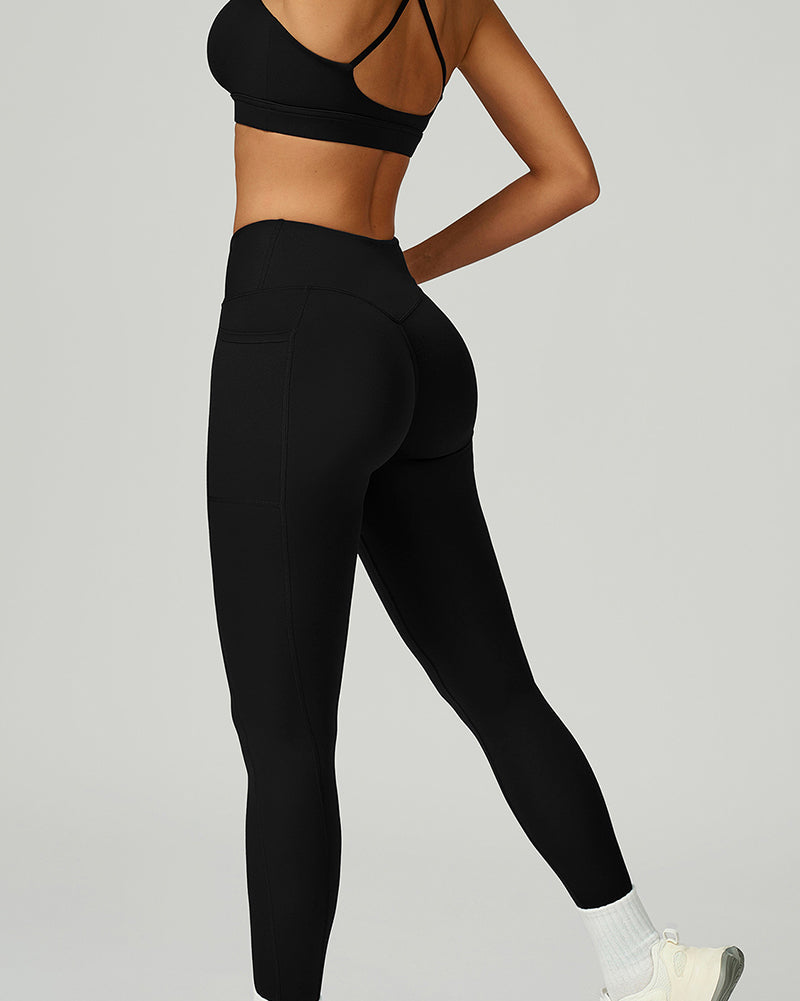 OEM Manufacturer High Waist Criss Front Side Pocket Fitness Running Leggings S-XL