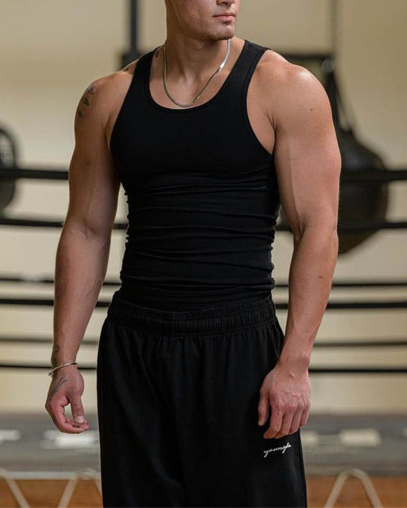 Logo Customized Mens Summer Fitness Fashion Solid Color Sports Vest S-3XL