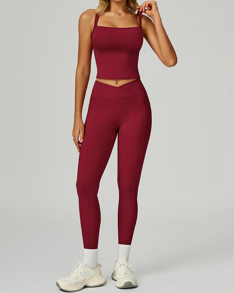 Women OEM Service Solid Color Vest Leggings Two Piece Yoga Sets S-XL