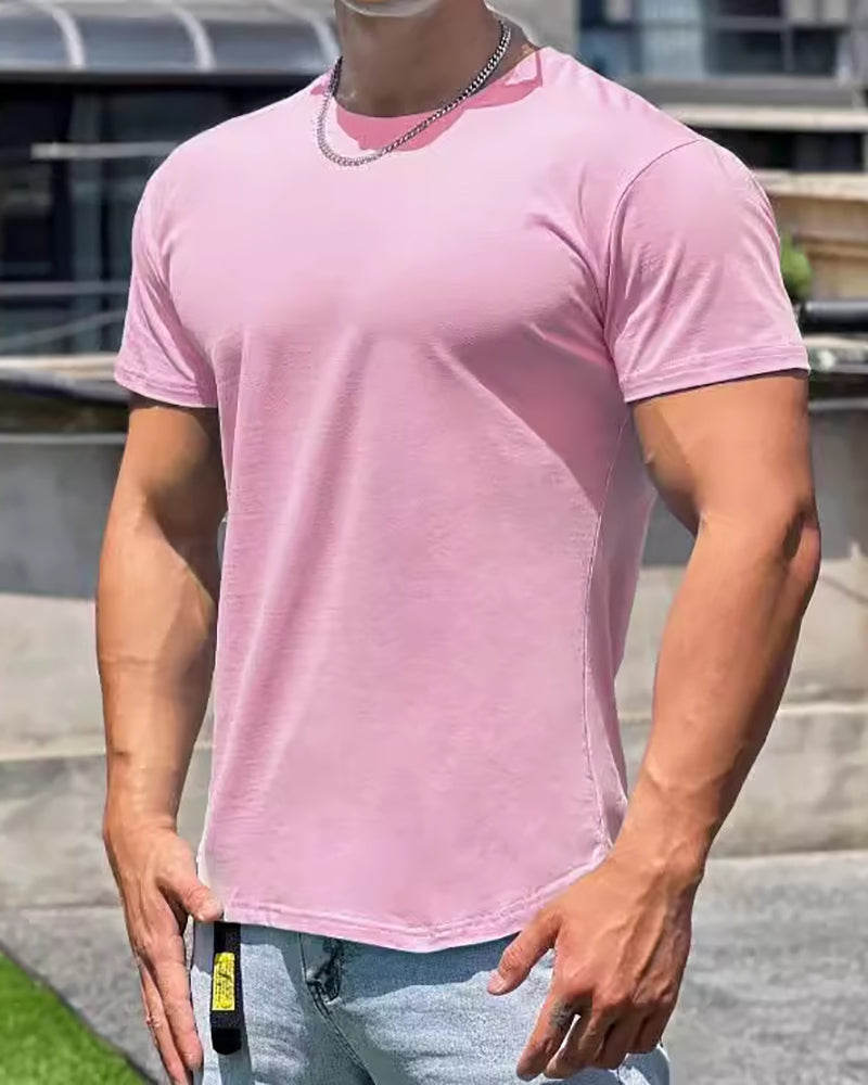 Solid Color O Neck Short Sleeve Men&