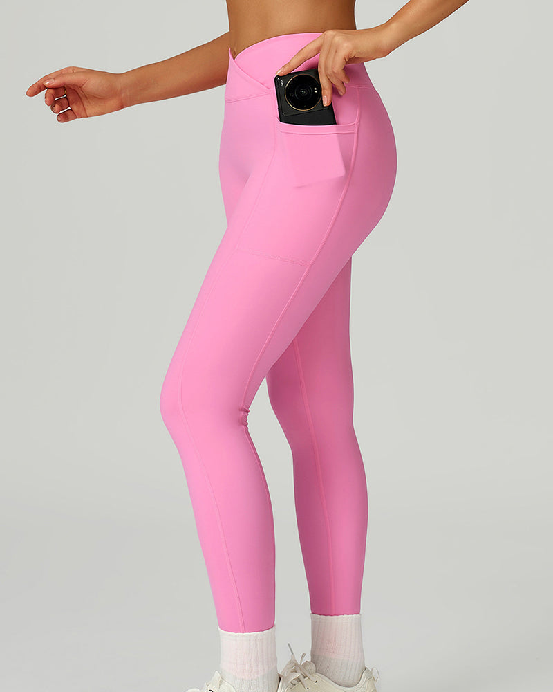 OEM Manufacturer High Waist Criss Front Side Pocket Fitness Running Leggings S-XL