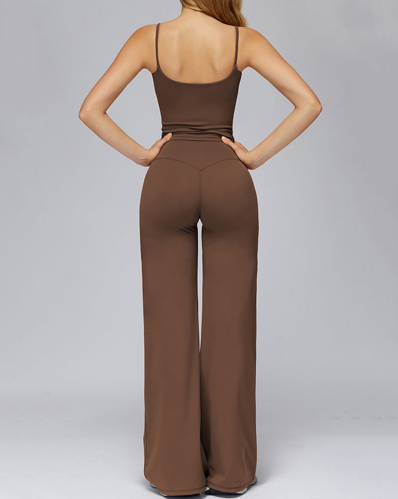 Women Sling Vest Wide Leg Pants  Yoga Two-piece Sets S-XL