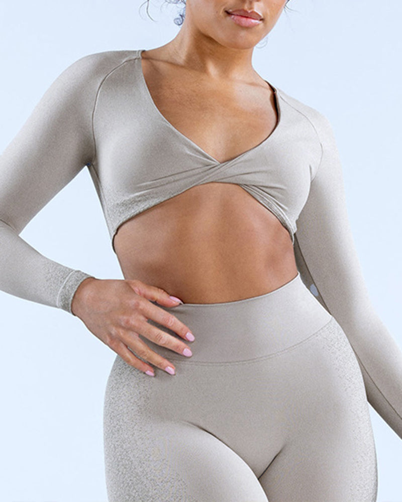 Women Factory Customized Long Sleeve Wrap Bra Fitness Crop Top XS-XL
