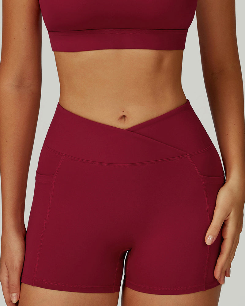 Women Add Logo OEM Pocket High Waist Slim Thigh Mini Sports Running Shorts S-XL