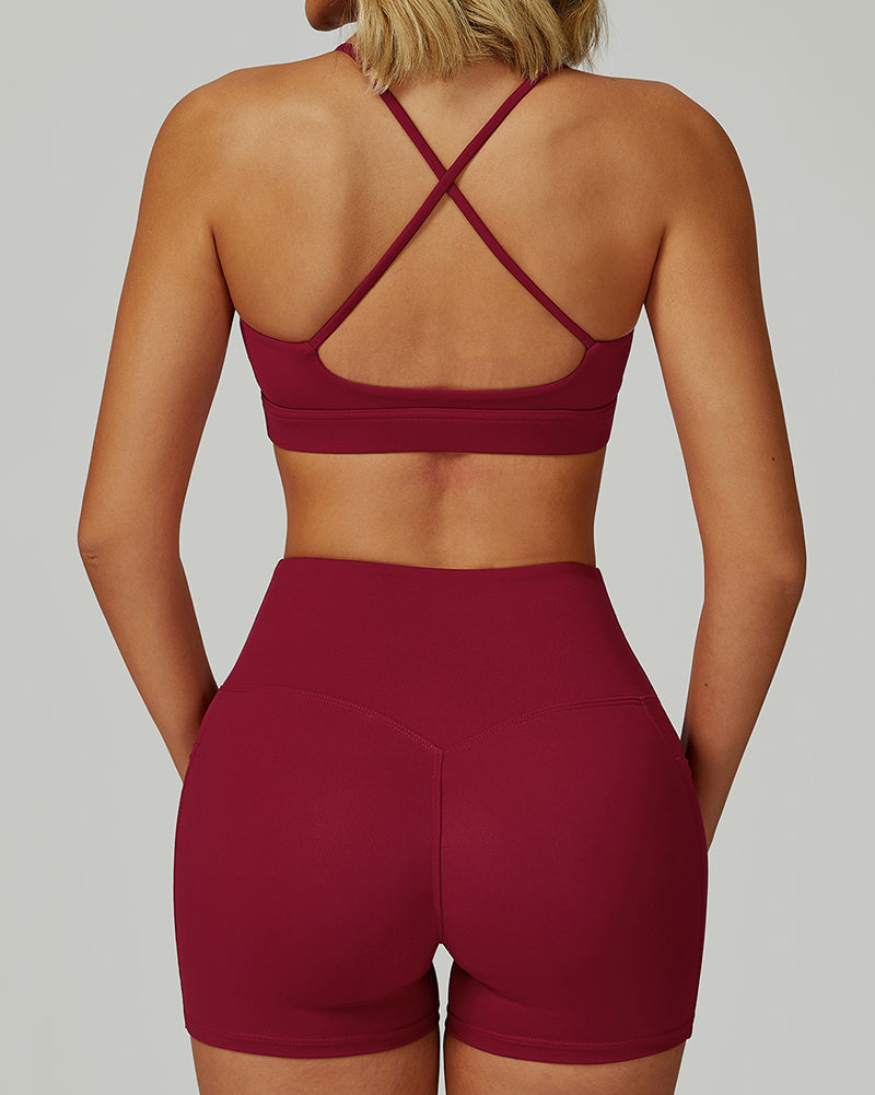 Women Customized Logo Criss Cross Sling Running Fitness Sports Bra Black Red Coffee Blue Pink S-XL