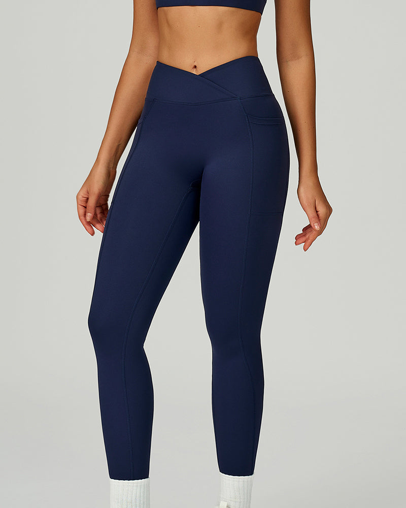 OEM Manufacturer High Waist Criss Front Side Pocket Fitness Running Leggings S-XL