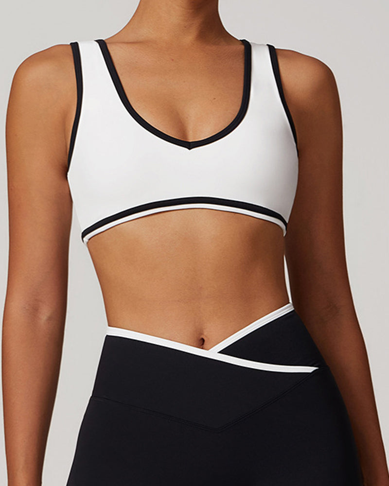 OEM Customized Women Colorblock V Neck Sports Yoga Bra S-XL