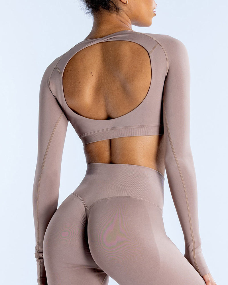 Women Long Sleeve Backless Sport Crop Top XS-XL