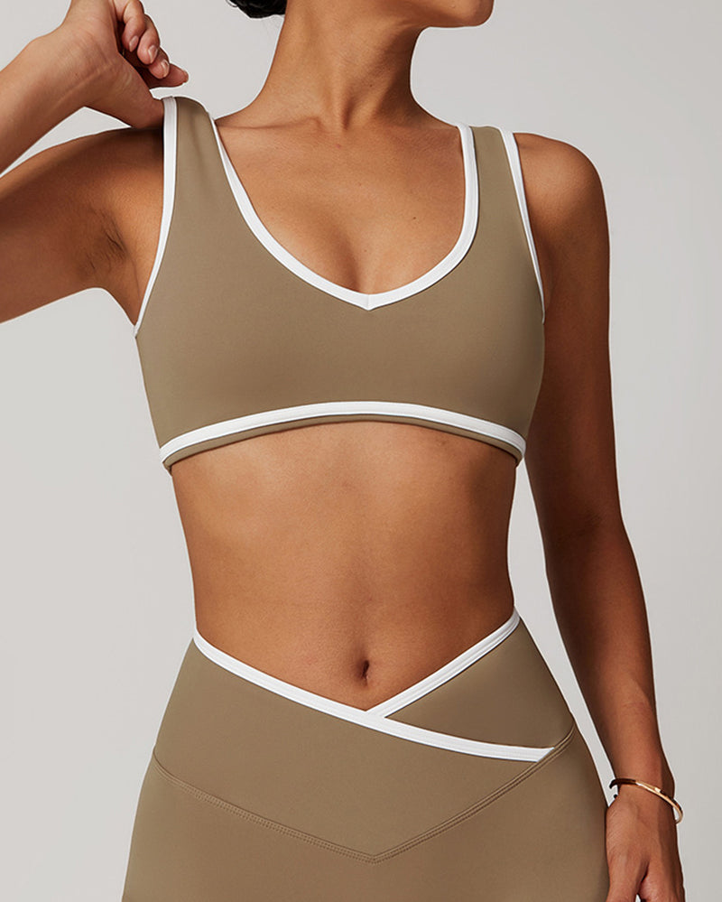 OEM Customized Women Colorblock V Neck Sports Yoga Bra S-XL