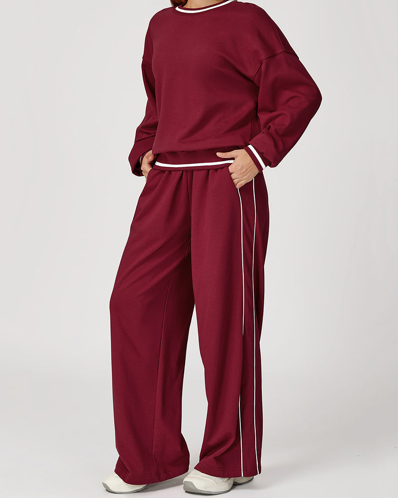 Women Winter Fall Long Sleeve Loose Colorblock Sweatshirt Sweatpants Sets Yoga Two-piece Outfits S-XL