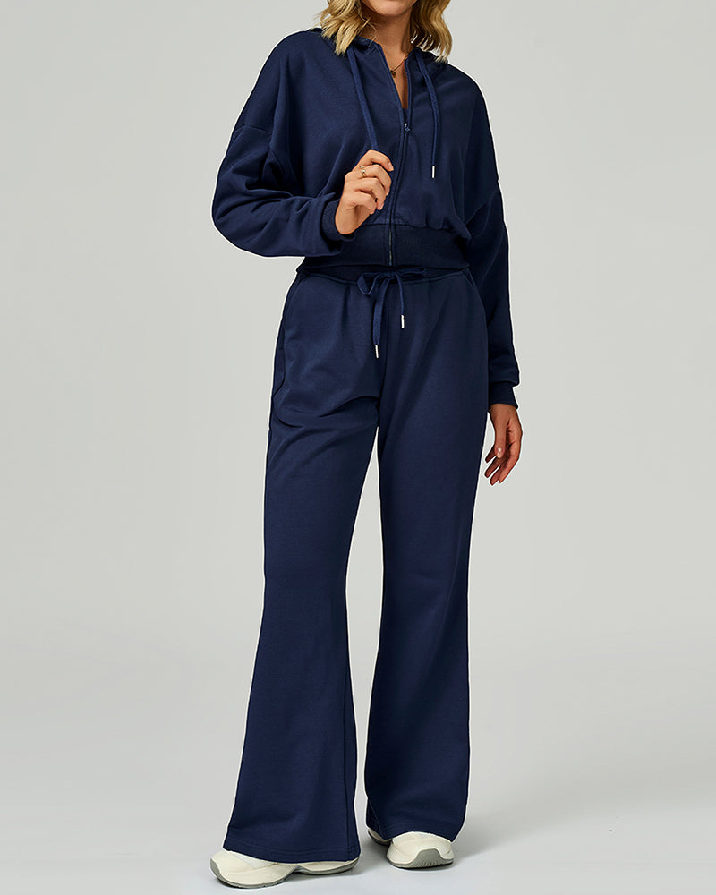 Newest Winter Fall Long Sleeve Running Coat Sports Sweatpants Two Piece Sets Outfits S-XL
