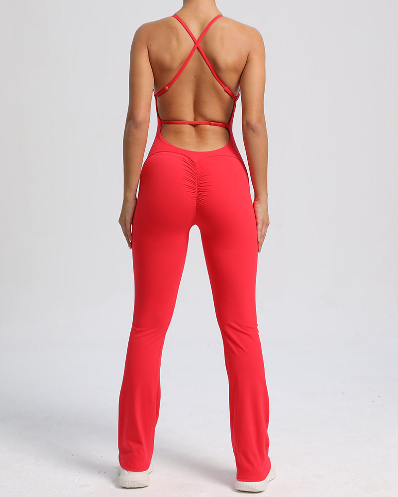 Add Logo OEM Women Sling Criss Cross Back Fitness Yoga Jumpsuit S-L