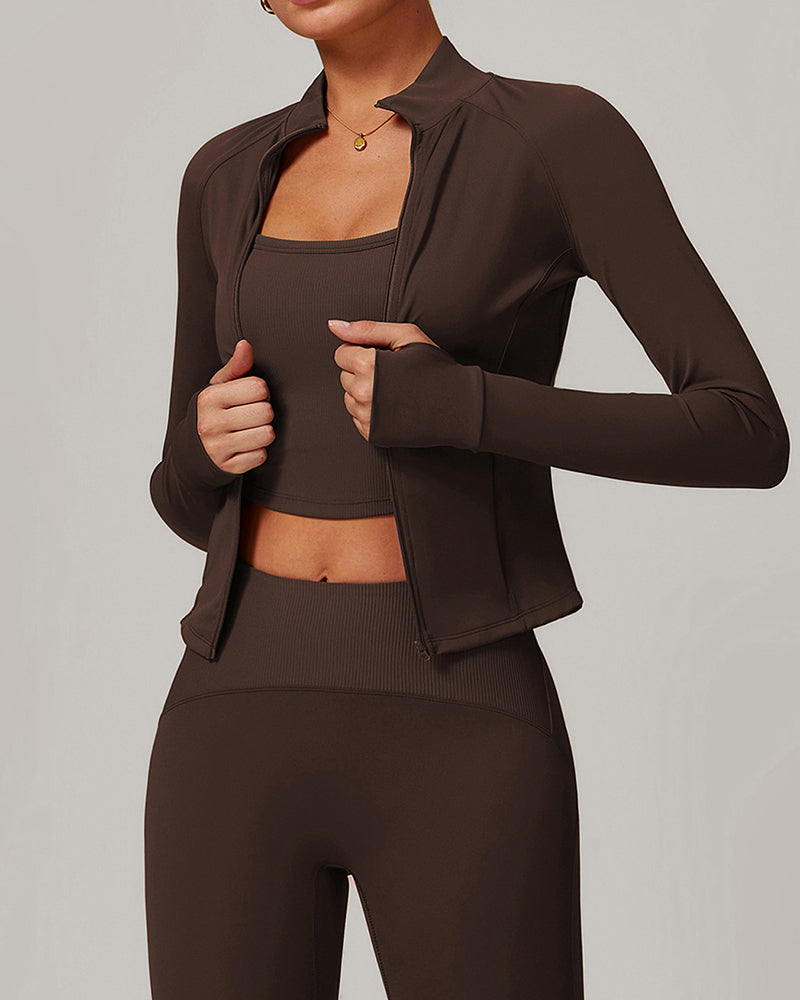 Women Stand Collar Long Sleeve Slim Warm Running Sports Coat S-XL