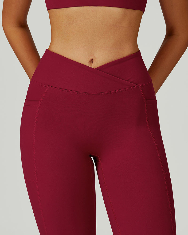 OEM Manufacturer High Waist Criss Front Side Pocket Fitness Running Leggings S-XL