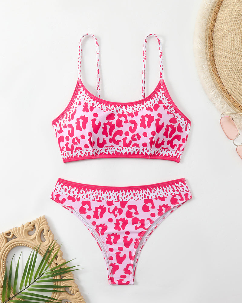 Pink Leopard Printed Cute Girl Bikini Set S-L