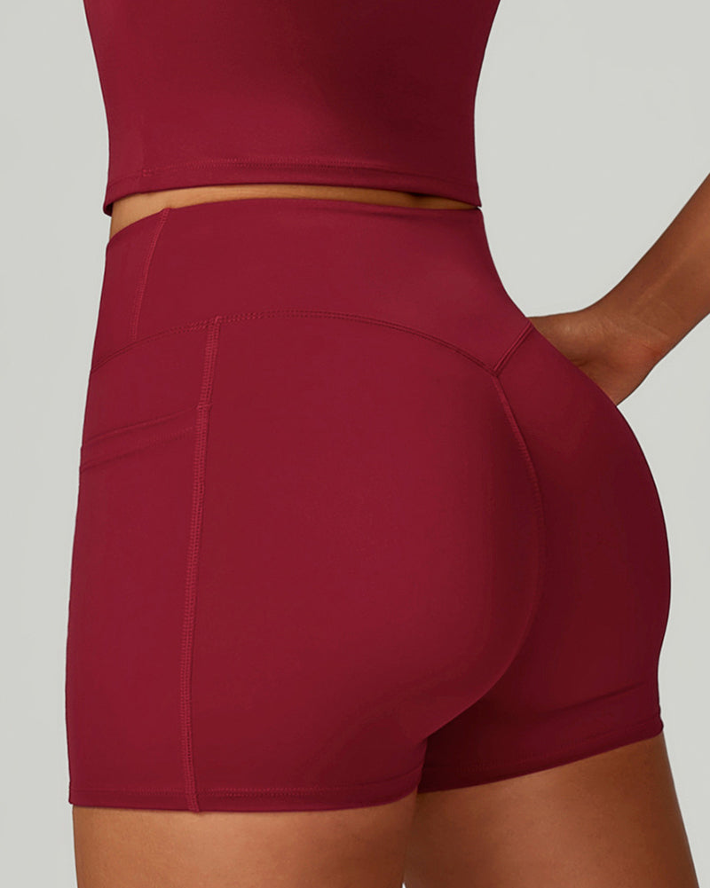 Women Add Logo OEM Pocket High Waist Slim Thigh Mini Sports Running Shorts S-XL