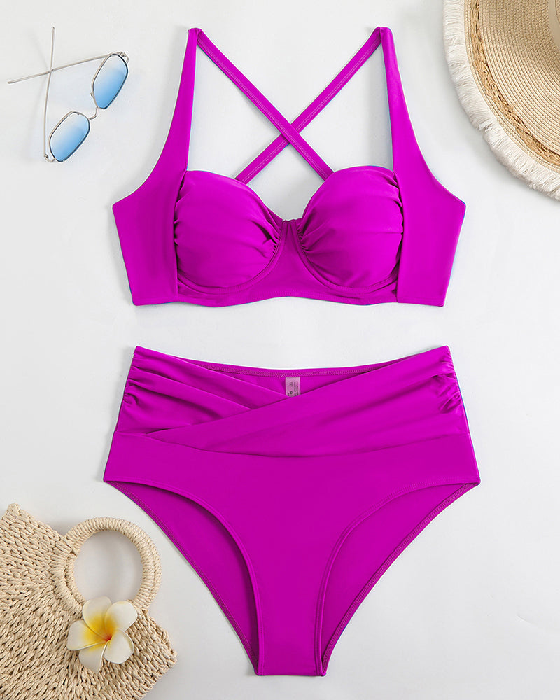 Wholesale Solid Color High Waisted Swimsuit Bikini S-L