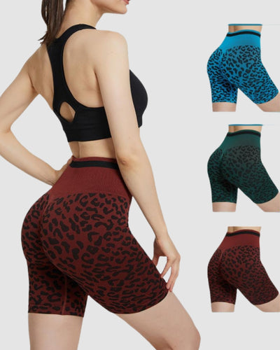 Yoga Summer Women High Waist Leopard Running Sports Yoga Shorts S-L