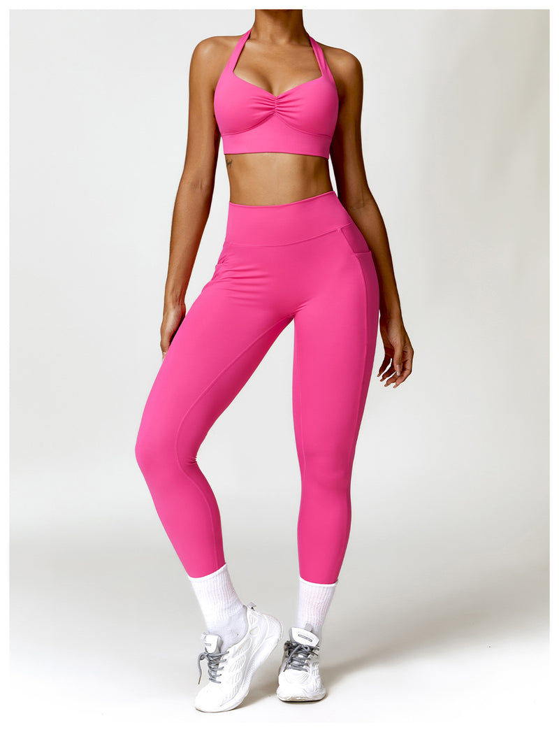 OEM Factory Add Logo Quickly Dry Halter Neck Fitness Sports Bra S-XL