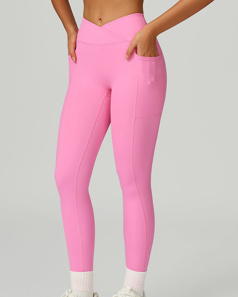 OEM Manufacturer High Waist Criss Front Side Pocket Fitness Running Leggings S-XL