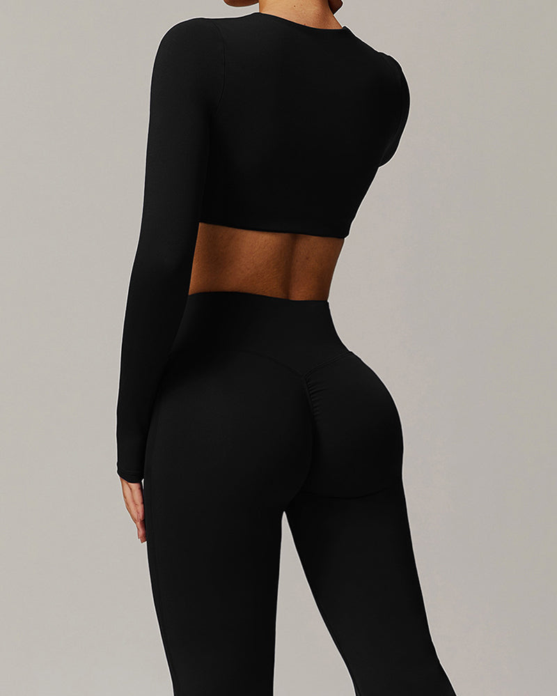 Quickly Dry Yoga Long Sleeve V Neck Running Sports Work Out Crop Top S-XL