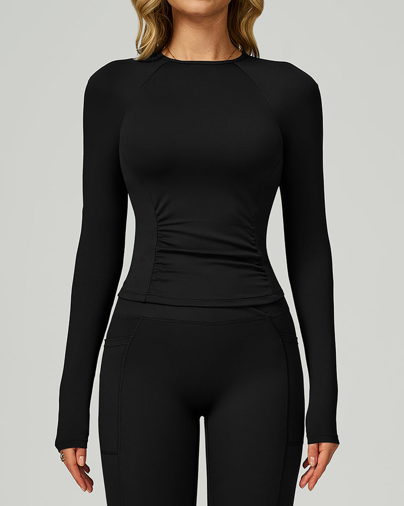 Women OEM Customize Activewear Long Sleeve Ruched Sport Top S-XL