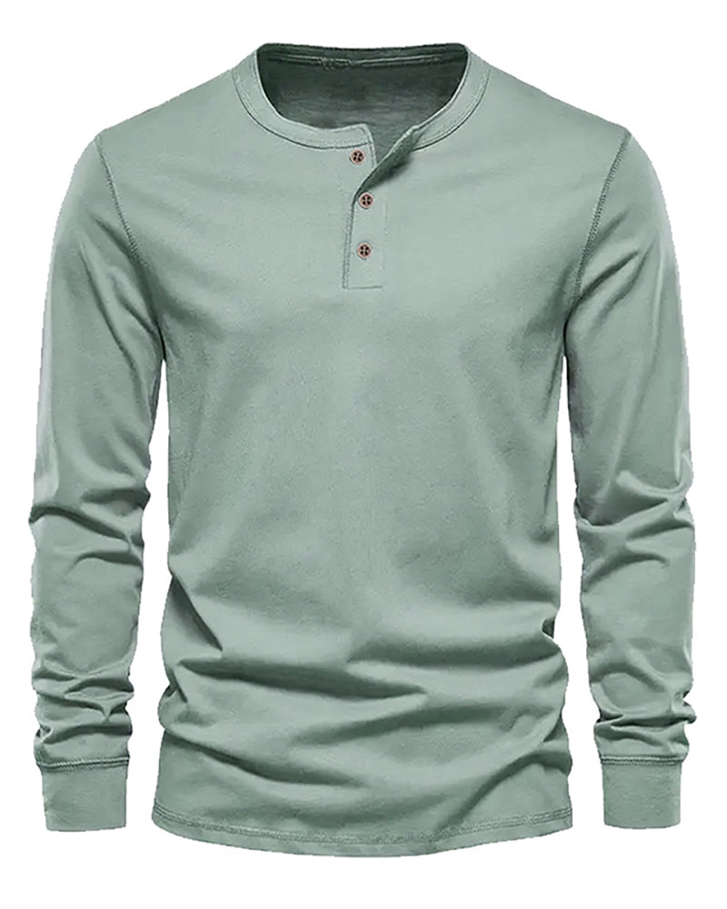 Button Neck Long Sleeve Sweatshirt S-3XL