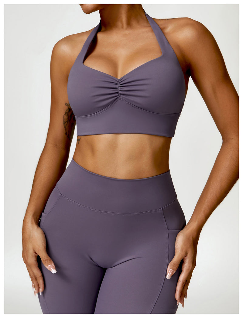 OEM Factory Add Logo Quickly Dry Halter Neck Fitness Sports Bra S-XL
