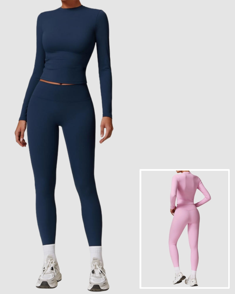 Women Long Sleeve Warm Top Fitness Breathable Pants Two Piece Sets S-XL