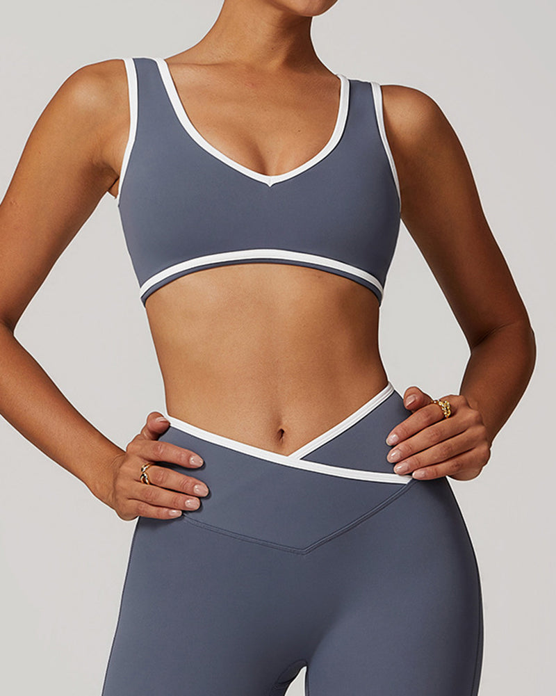 OEM Customized Women Colorblock V Neck Sports Yoga Bra S-XL