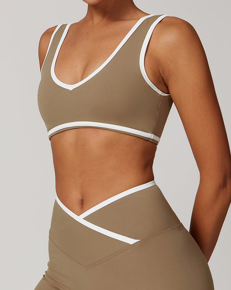 OEM Customized Women Colorblock V Neck Sports Yoga Bra S-XL
