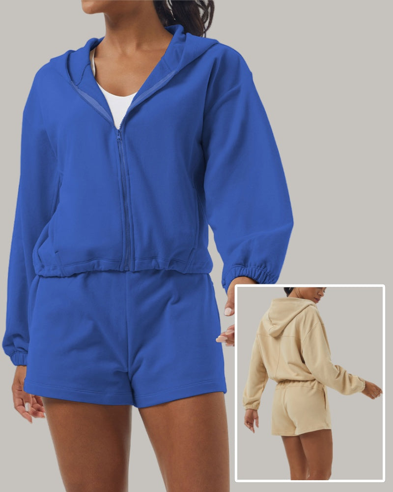 Wholesale Supplier Hoodies Long Sleeve Coat Loose Sets Sports GYM Yoga Two-piece Shorts Sets S-XL