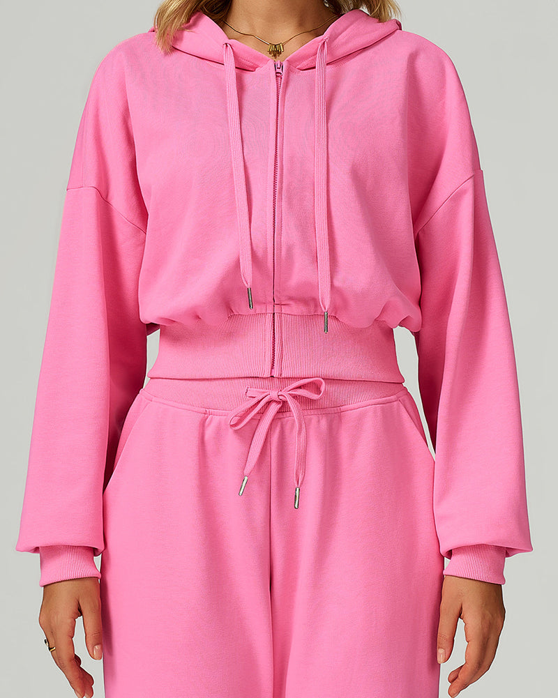 Women OEM Customize Long Sleeve Hoodies Zipper Coat Black Red Coffee Blue Pink S-XL