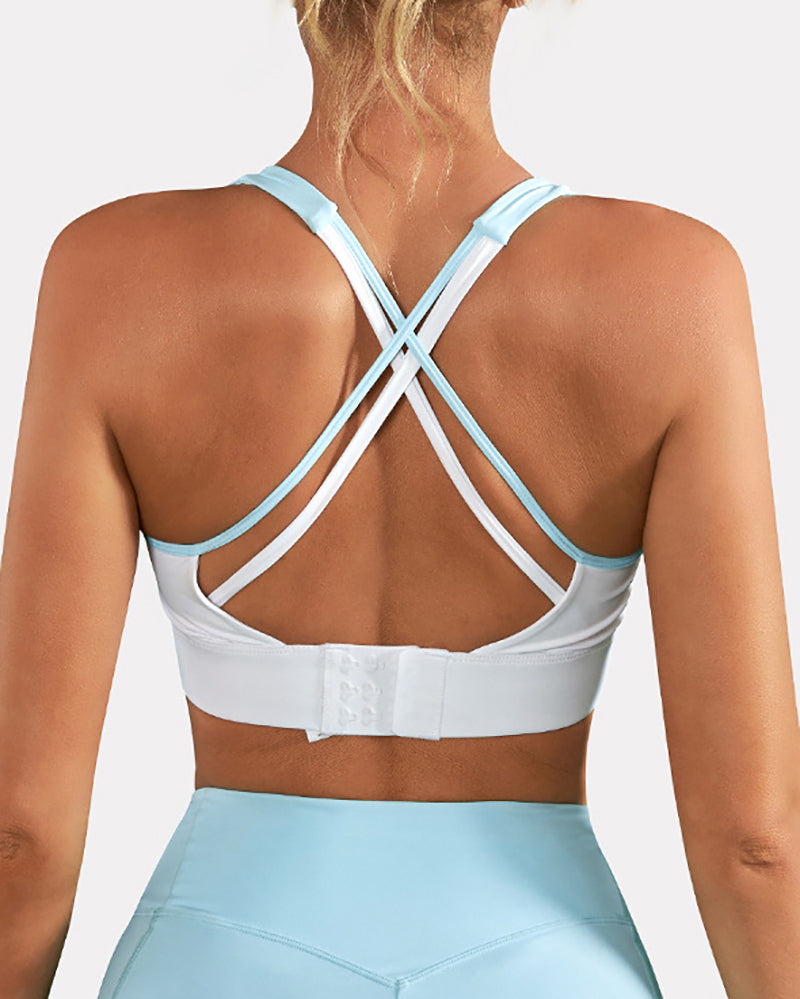 Women OEM Colorblock Crisscross Protect Yoga Sports Bra S-2XL