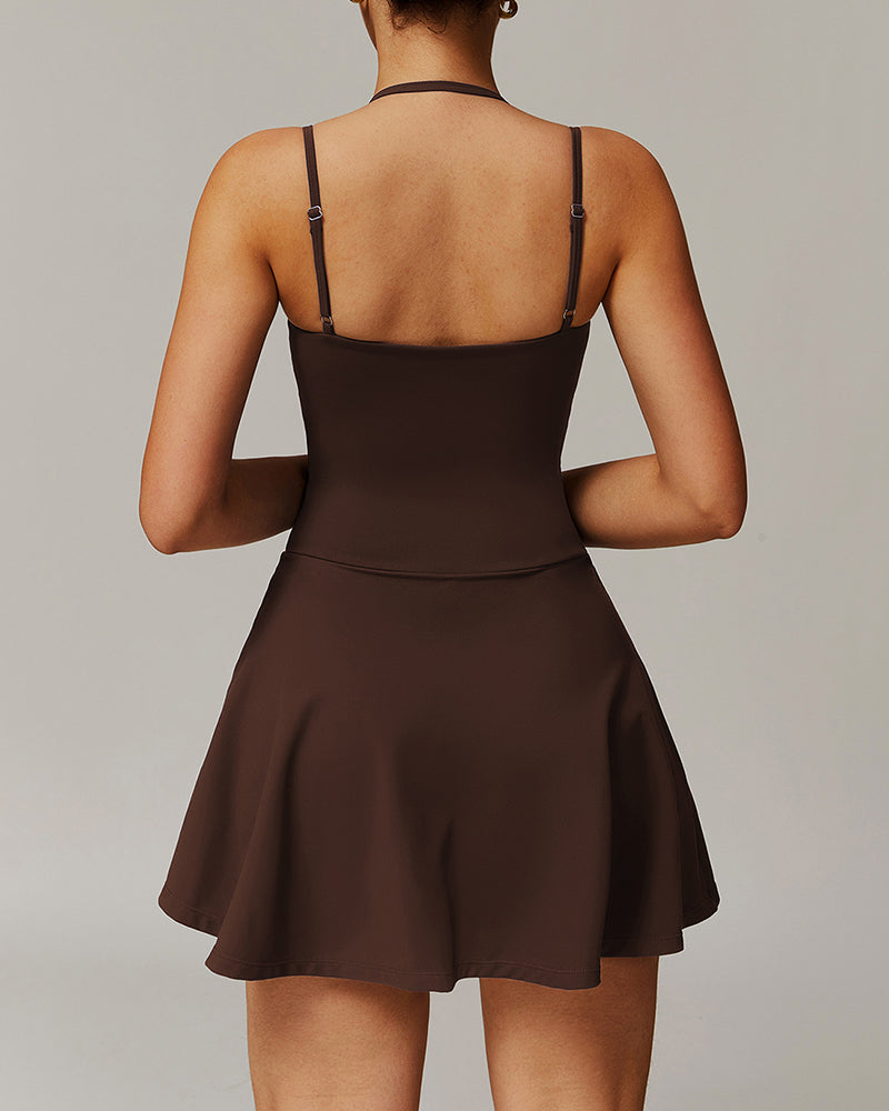 Women Brand Bulid LOGO Sling Pocket A-line Running Sport Lined Tennis Dress S-XL
