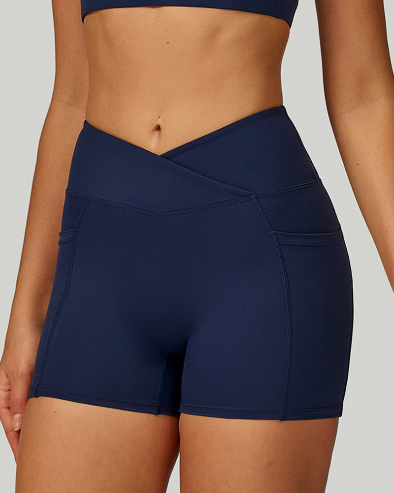 Women Add Logo OEM Pocket High Waist Slim Thigh Mini Sports Running Shorts S-XL