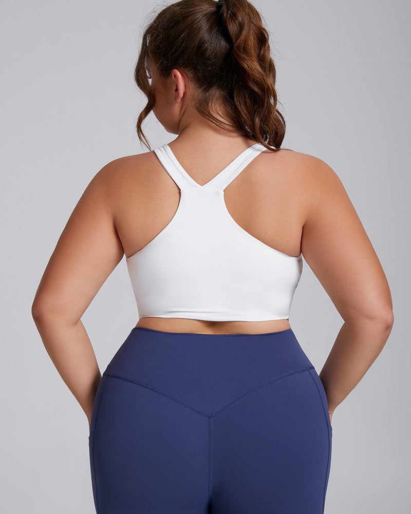 Women Comfortable High Elastic I Back Plus Size Sports Bra Black White Mocha Navy Blue Khaki XL-3XL