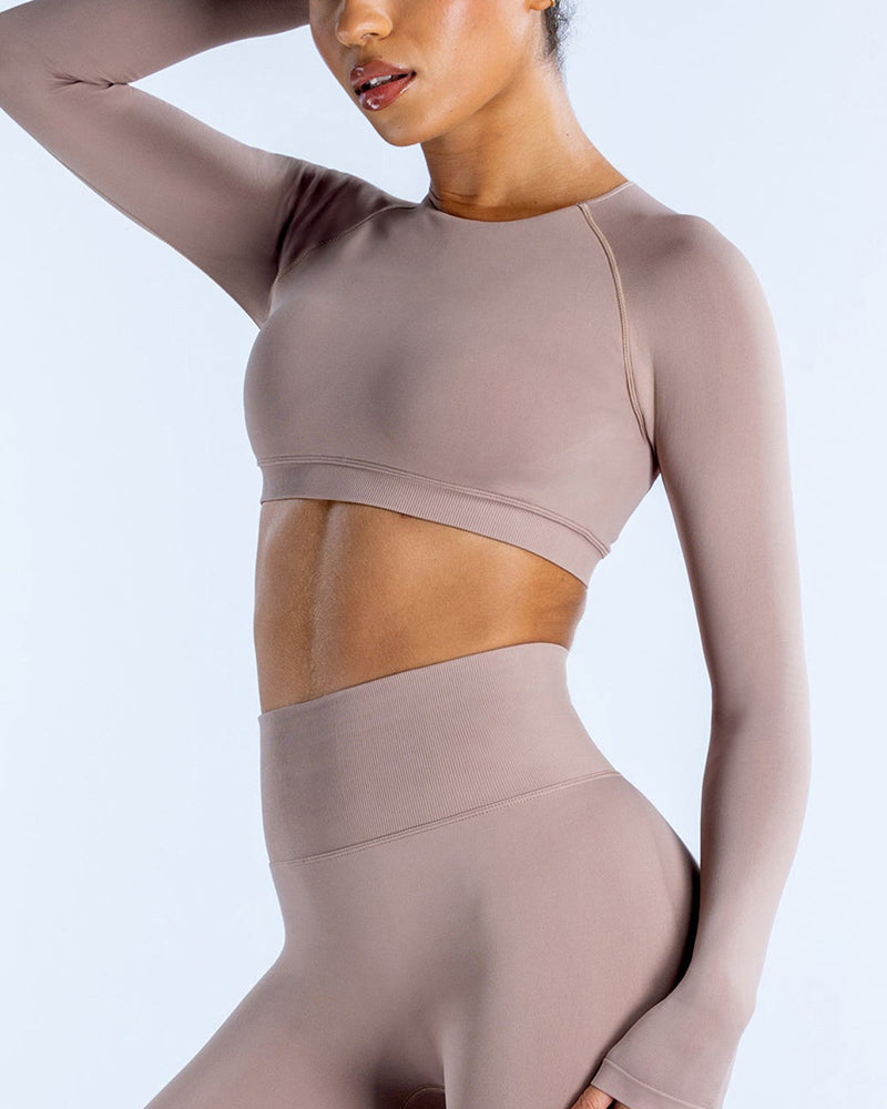 Women Long Sleeve Backless Sport Crop Top XS-XL