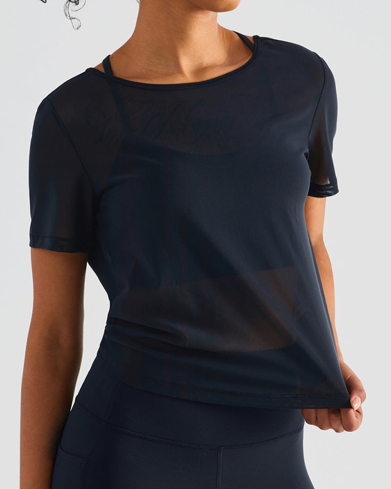 Casual Backless Short Sleeve Loose Mesh Sports T-shirt 4-10