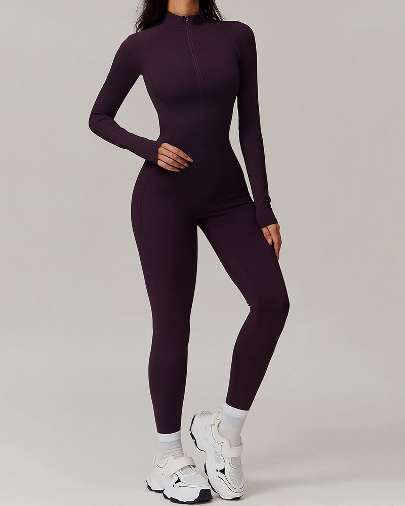 Factory Price OEM ODM Fleece Slim Outdoor Tight Warm Long Sleeve Sports Yoga Jumpsuit S-XL