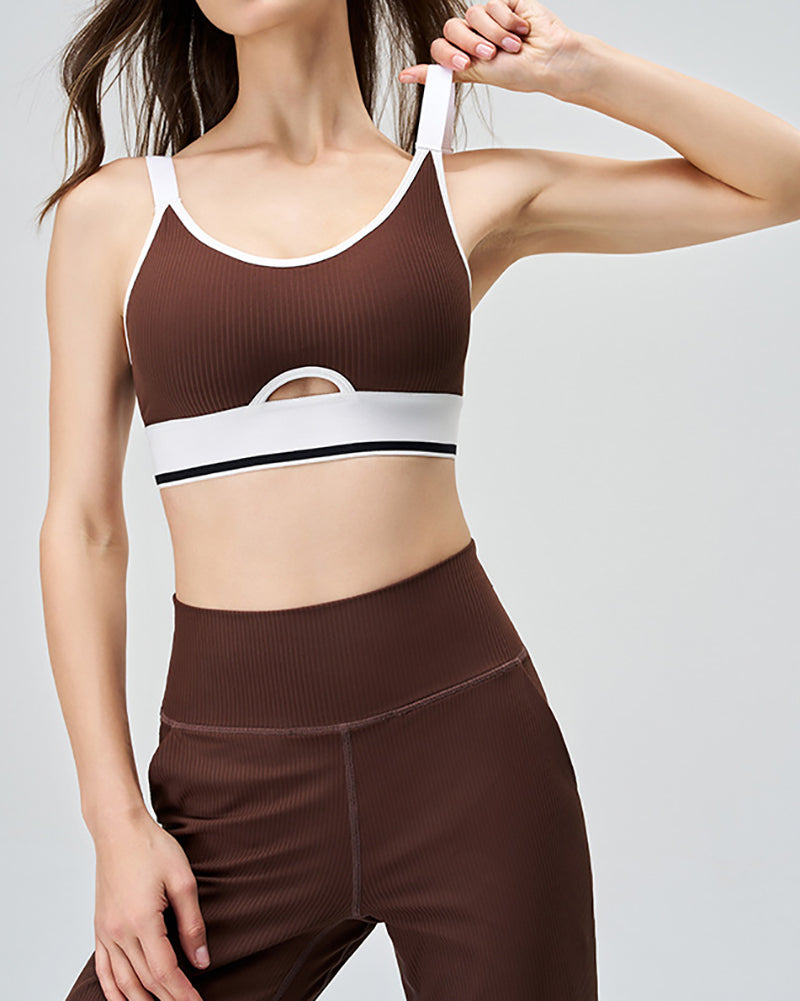 Fitness Hollow Out Colorblock High Waist Women Yoga Two-piece Set S-2XL