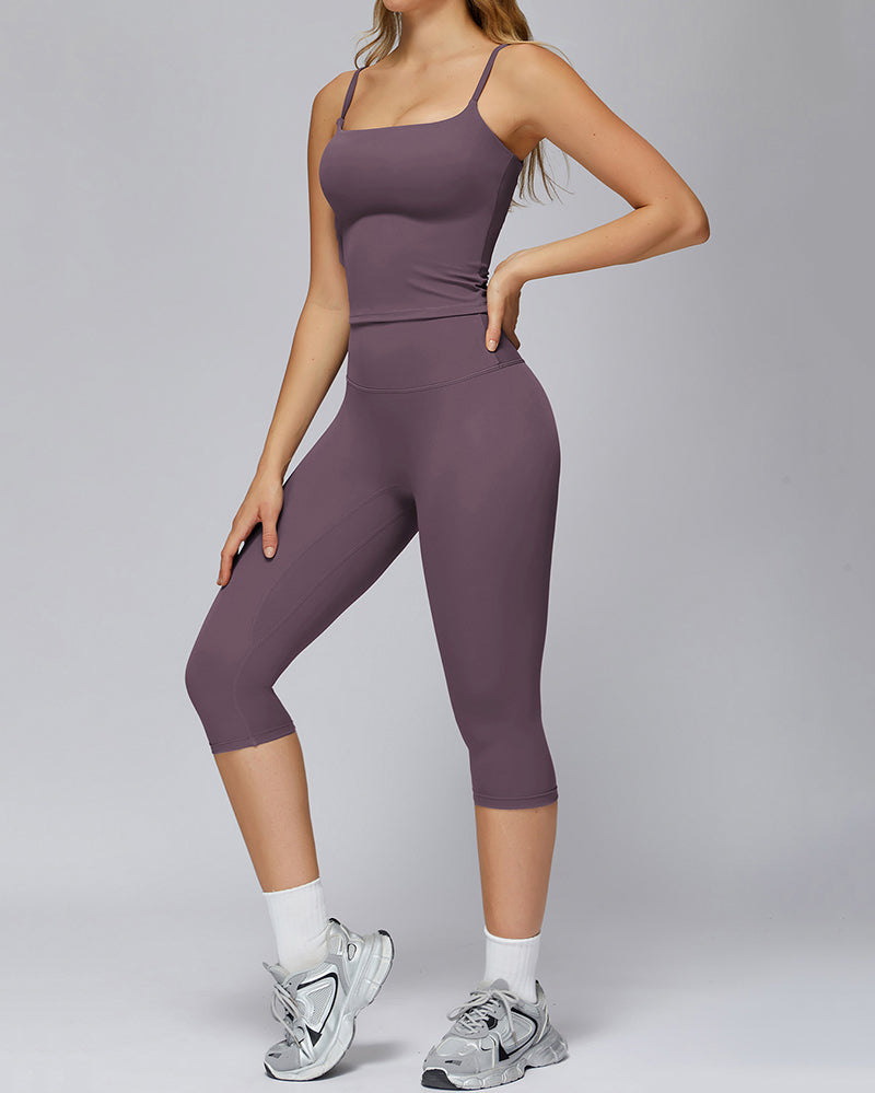 Women Sling Vest Capri Leggings Yoga Two-piece Sets S-XL