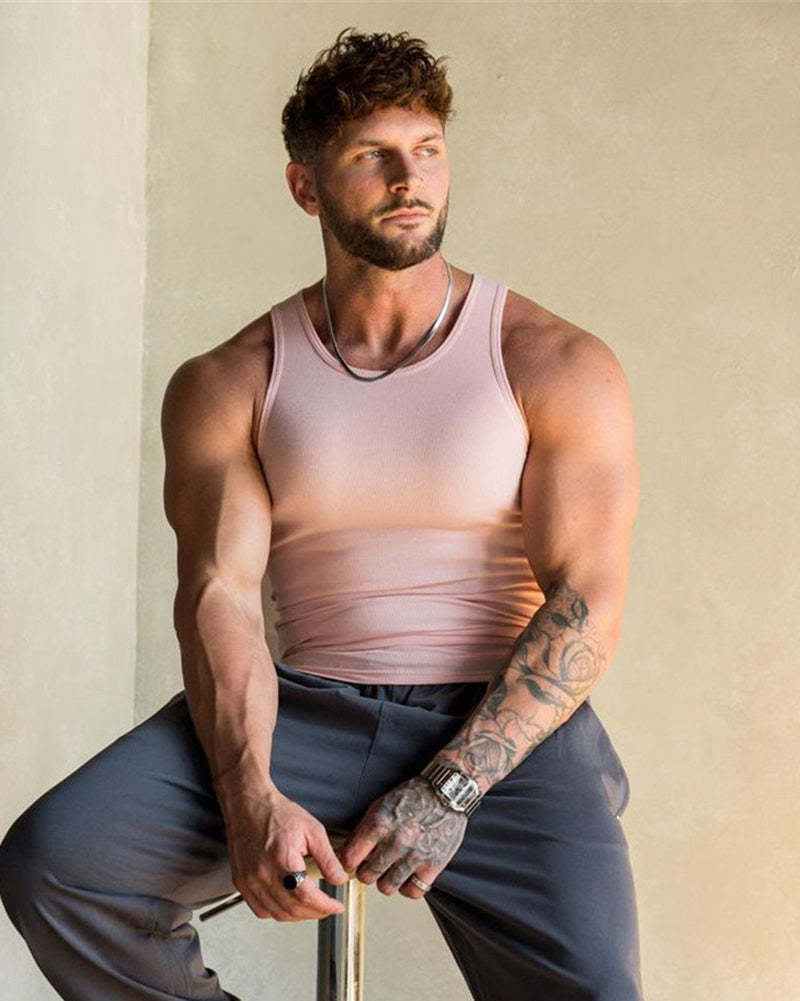 Logo Customized Mens Summer Fitness Fashion Solid Color Sports Vest S-3XL