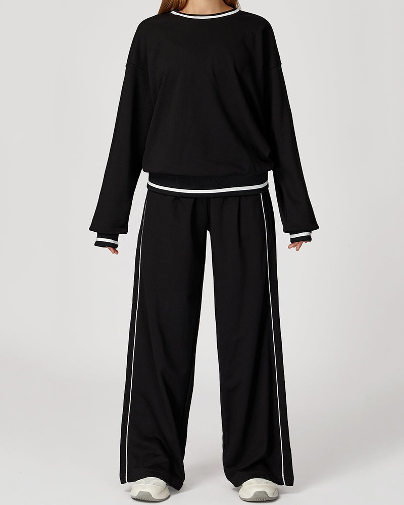 Women Winter Fall Long Sleeve Loose Colorblock Sweatshirt Sweatpants Sets Yoga Two-piece Outfits S-XL