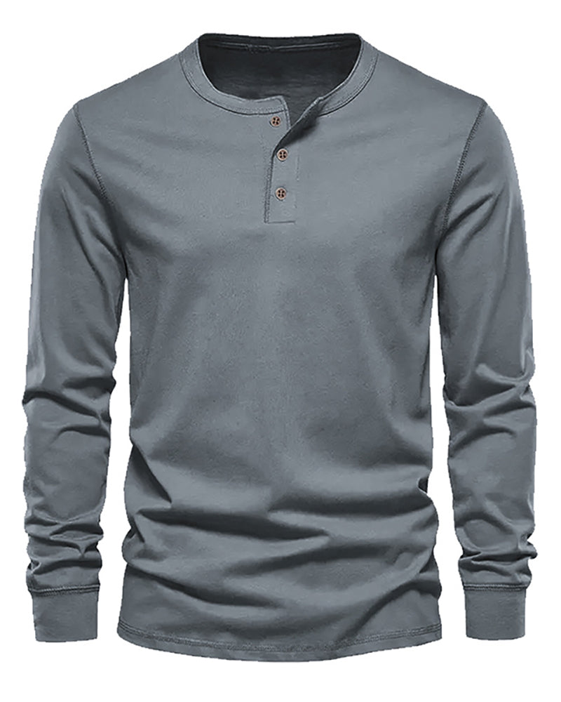 Button Neck Long Sleeve Sweatshirt S-3XL