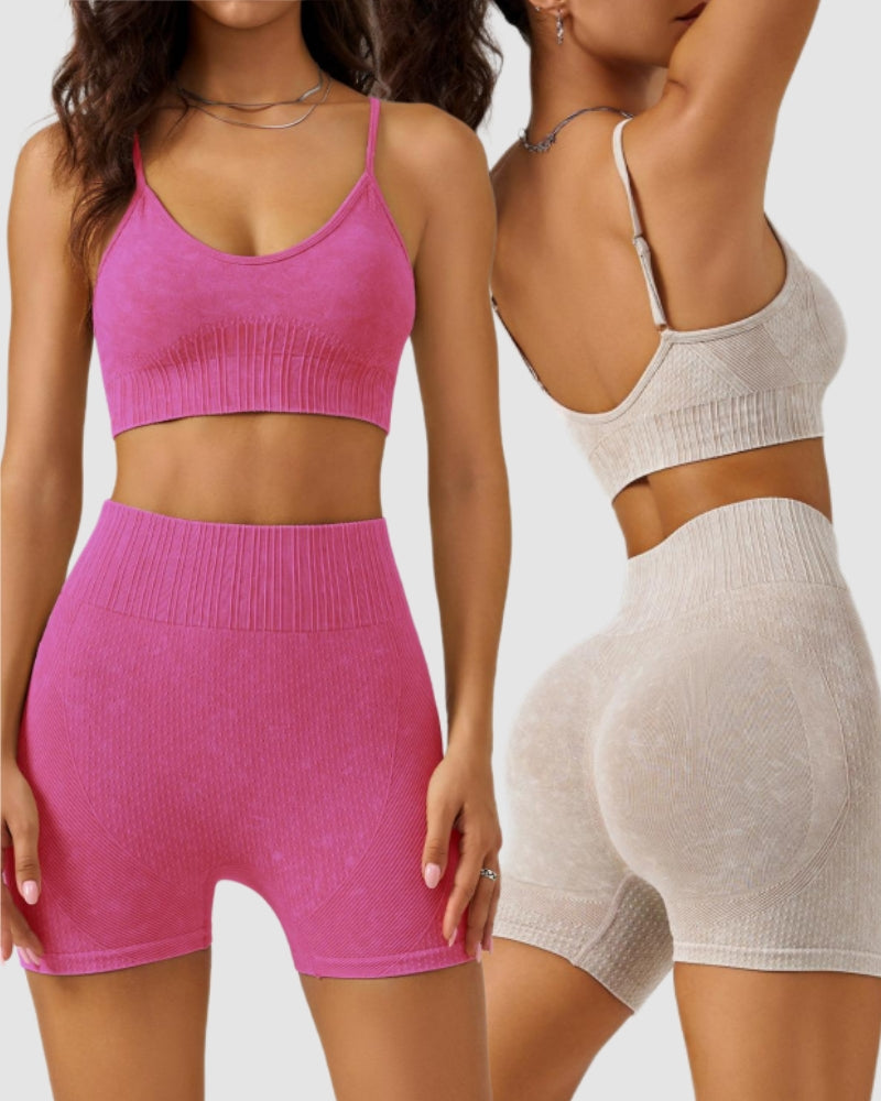 Custom OEM ODM Women High Waist Women Yoga Two-piece Shorts Set S-XL