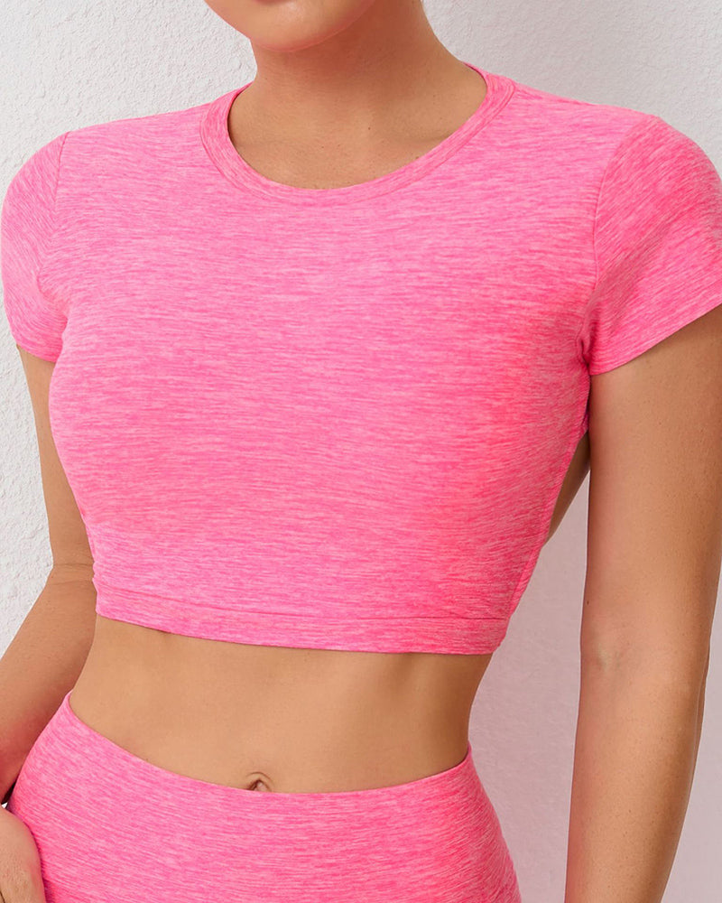 Short Sleeve Backless Removeable Pad Yoga Sports T-shirt Crop Top S-L