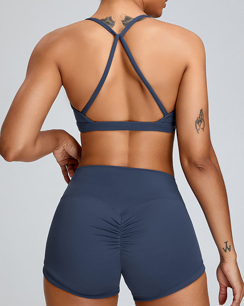 Women Quick Drying Criss Cross Back Hips Lift Sports Yoga Two-piece Sets S-XL