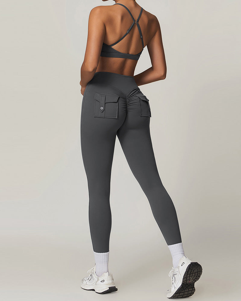 Wholesale Sling Sports Bra High Waist Leggings Sports Two Piece Sets S-XL