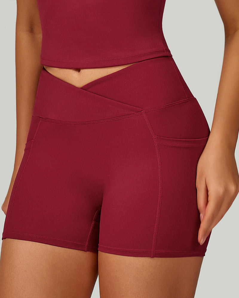 Women Add Logo OEM Pocket High Waist Slim Thigh Mini Sports Running Shorts S-XL